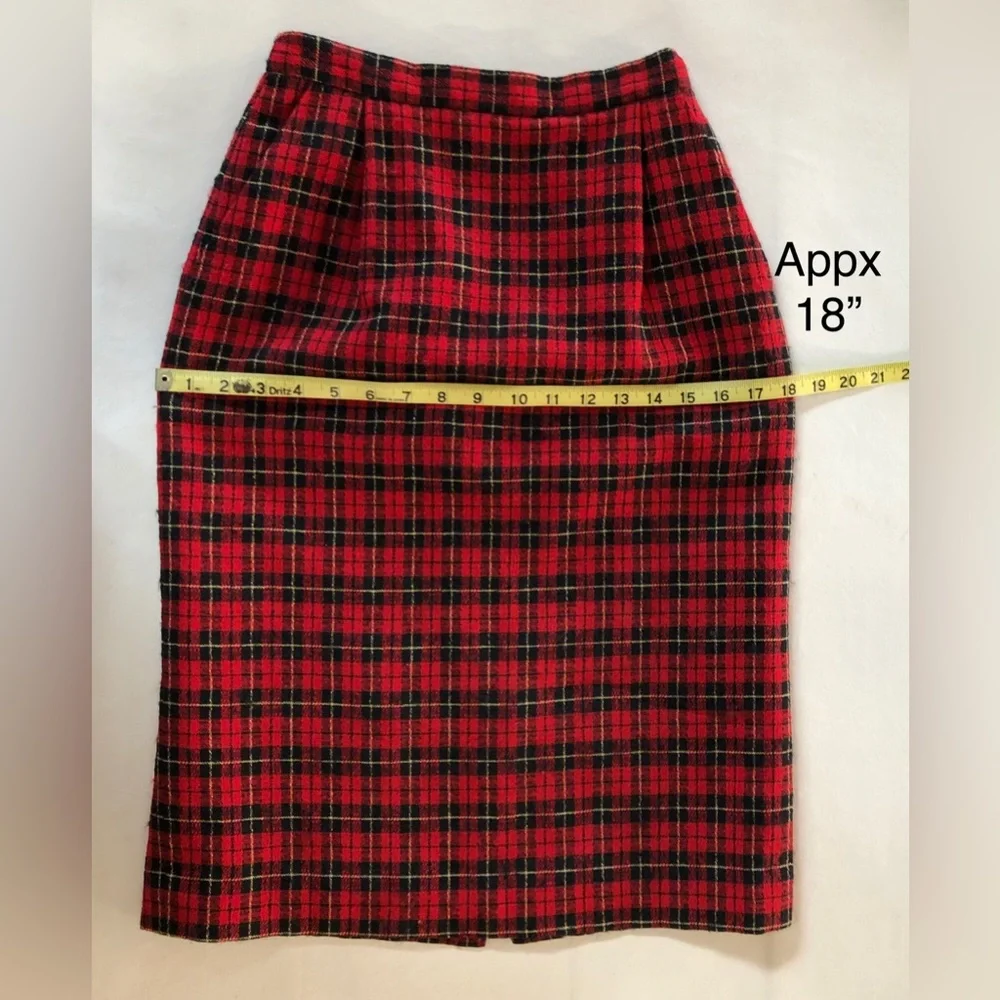 Pendleton Tartan Plaid Wool Pencil Skirt Lined Red Black (00 XXS Petite)